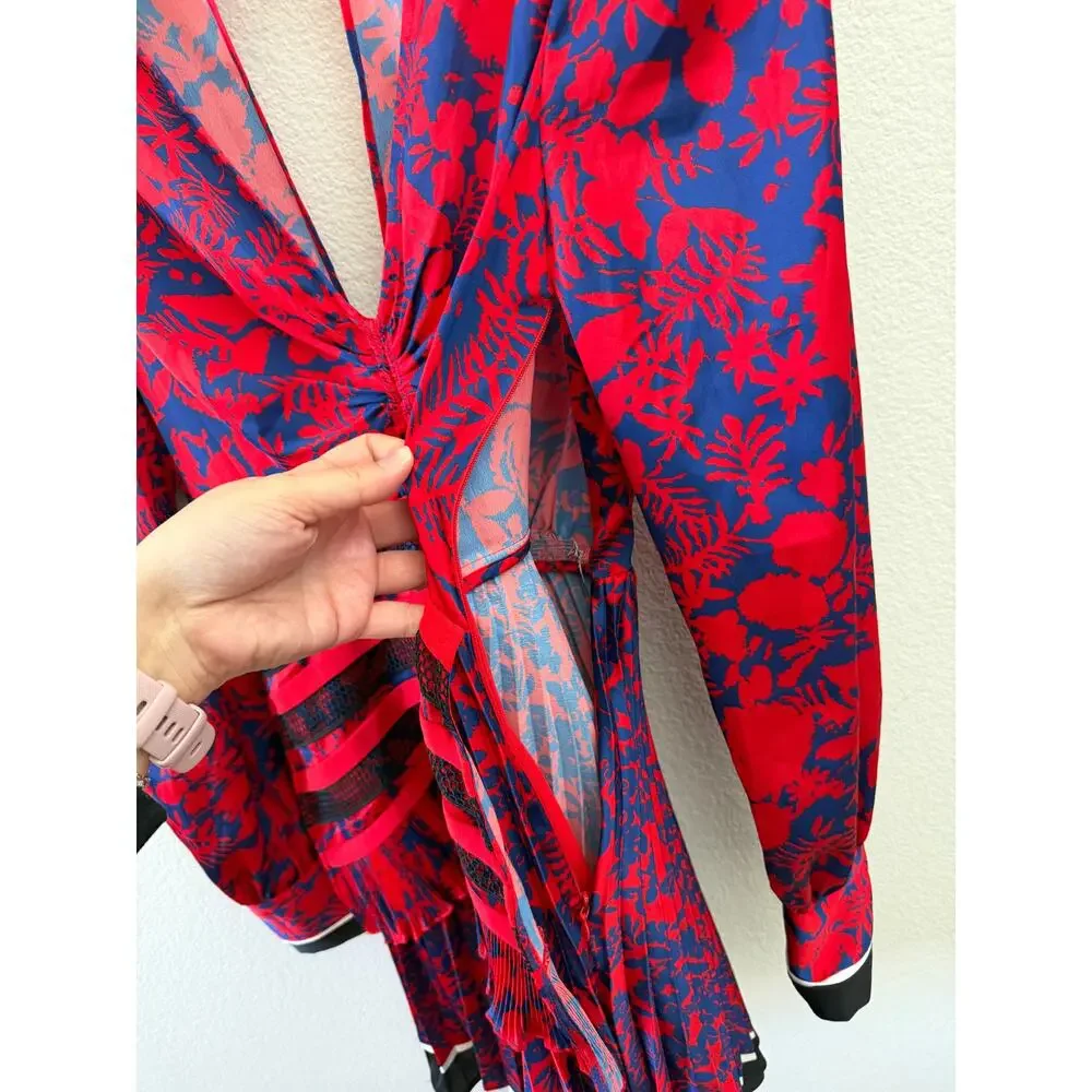 Self-Portrait aqua red lace floral dress US 2